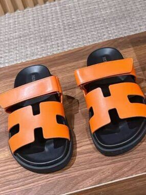 Hermes Orange Leather Sandals